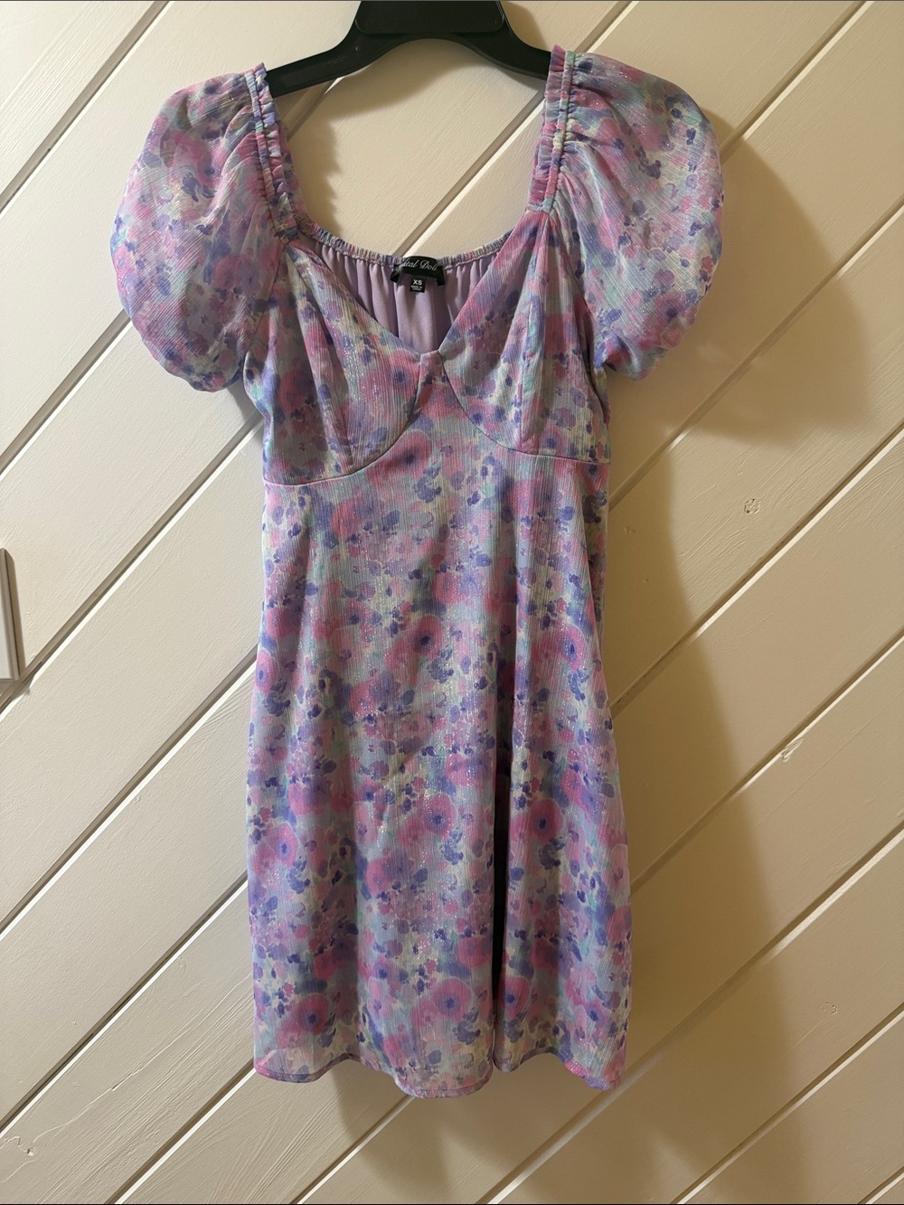 Crystal Doll Lavender Off-Shoulder Top with Pastel Trim